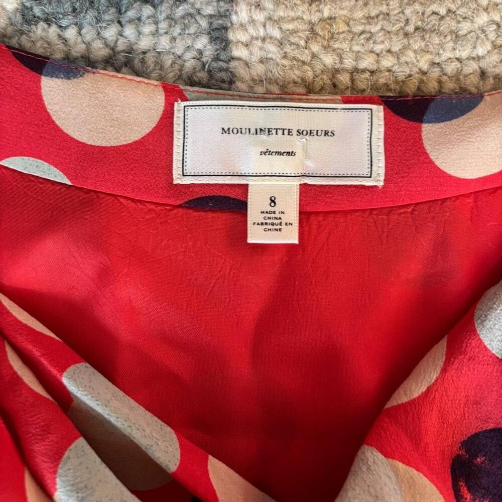 Anthropologie Silk Dress Moulinette Soeurs Polka Dot Tomato Girl Euro Wedding - Picture 3 of 8